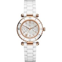 Guess Collection Women's Gc Diver Chic White Gold Ceramic Chrono Watch I42004l1