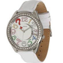 Guess Ladies U11066l1 Clear Dial White Leather Watch