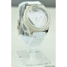 Guess Ladies Watch White Polycarbonate Bracellet U95161l2 Usa