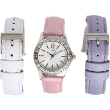 Guess U91746l1 Women's Sweet + Diminutive Crystal Watch Set In Silvertone