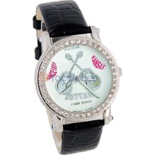 Guitar Dial Single Circle Decorative Bezel Analog Women's Watch (Black)