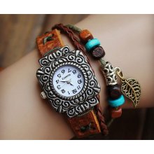 Hand-woven highend suede brecelet watch, leather retro watch,unisex charm bracelet watch DA042