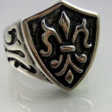 Heavy Biker Black Silver Stainless Steel Bold Shield Mens Ring