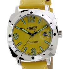 Helbros Men's Colorama Watch with Yellow Leather Strap and Yellow Dial - Stainless Steel - Multi-color