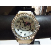 Hello Kitty Rhinestone White Ruber Band Women's Watch.new