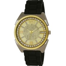 Henley Men's Quartz Watch With Gold Dial Analogue Display And Black Diamante Silicone Strap H02043.2