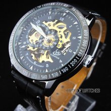 Hot Black Men's Special Office Style Pu Leather Band Automatic Mechanical Watch