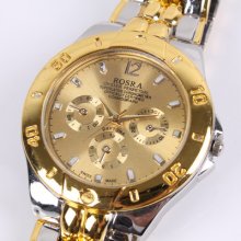 Hot Sale Fashion Gold Dial Quartz Hand Sport Wrist Stainless Steel Watch