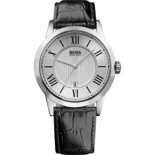 Hugo Boss Black Stainless Steel Round Crocodile St... - Jewelry