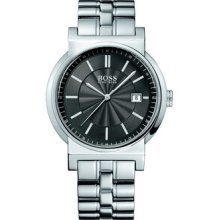 Hugo Boss Silver Steel Bracelet Men's Black Dial Classic Watch 1512236