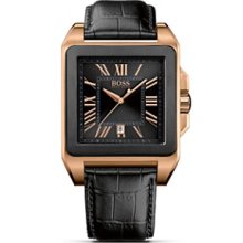 Hugo Boss Square Leather Strap Quartz Watch - Jewelry