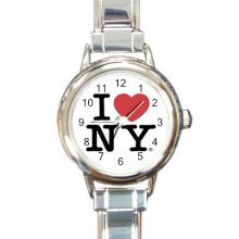 I Love Ny New York Italian Charm Wrist Watch Round Jewelry 12628347