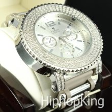 Iced Out Bling Classy Designer Hip Hop Watch Grey Silicone Band Rapper Look