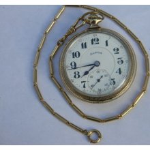 Illinois 19 Jewels 10k Gf Pocket Watch Dble Roller Adjusted 3 Positions W Chain