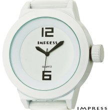 Impress All White Sports Unisex Watch Rubber Strap Quartz Movement