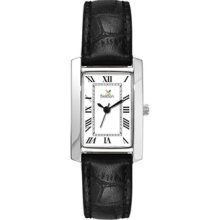 Imprinted Watch - Women's Rectangle Promo Dress Watch w/ Black Leather Strap