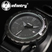 Infantry Aviator Mens Army Date Quartz Sport Analog Watch Black Nylon Strap Gift