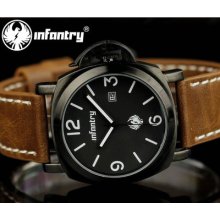 Infantry Date Display Analog Mens Gent Wrist Watch Army Sport Luxury Leather