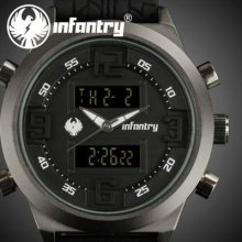 Infantry Sport Army Analog Digital Lcd Black 20-24cm Rubber Mens Wrist Watch