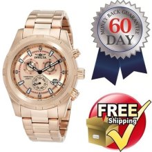 Invicta 1562 Men's Watch Swiss Quartz Chrongraph Rose Gold Stainless Steel 45mm