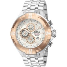 Invicta Men's Chronograph Stainless Steel Case and Bracelet Silver Dial Rose Gold Tone Bezel 12356