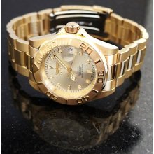 Invicta Mens Pro Diver Automatic White Dial 23kt Yellow Gold Ss Bracelet Watch