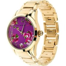 Isaac Mizrahi Live! Floral Face Bracelet Watch - Goldtone/Pink - One Size