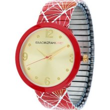 Isaac Mizrahi Live! Multi-Print Stretch Bracelet Watch - Red Tile - One Size