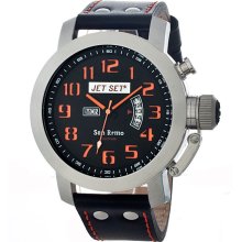 Jet Set Mens San Remo Stainless Watch - Black Leather Strap - Black Dial - JETJ33803-817