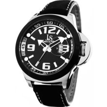 Joshua & Sons Watches Men's Black Embossed Dial Black Leather Black Le