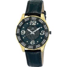 Joshua & Sons Watches Men's Black Mother of Pearl Dial Black Leather B