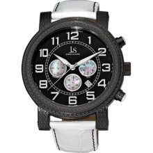 Joshua & Sons Watches Men's Black Dial White Leather White Leather/Bl