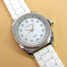 Jumbo Silver Case White Silicone Gel Rubber Band Watch