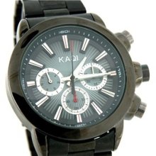 KAQI A09014 Fashion Round Watch Dial Black Steel Watchband Stainless Steel Men's