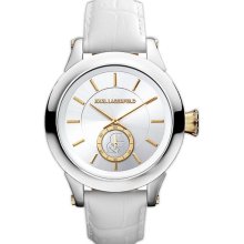 KARL LAGERFELD Chain Detail Leather Watch, 44mm