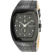 Kenneth Cole New York Rectangular Watch With Perforated Leather Strap