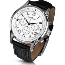 Kennett Men's Quartz Watch With White Dial Chronograph Display And Black Leather Strap 3001.4101