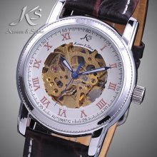 Ks Automatic Mechanical Skeleton 45mm Leather Men Watch