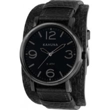 KUC-0056G Kahuna Mens Oversized Black Leather Cuff Watch