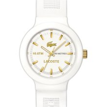 Lacoste 'Boreno' Silicone Strap Watch, 44mm White/ Gold