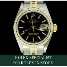 Ladies 18ct Gold & Steel Rolex Datejust With Classic Jet Black Dial - Uk Seller