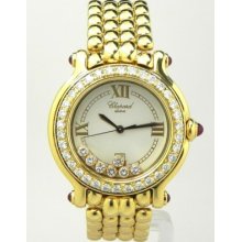 Ladies 18k Y/g Chopard White Dial W/diamond Bezel & Papers