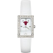 Ladies Chicago Bulls Watch with White Leather Strap and CZ Accents