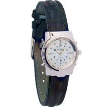 Ladies Chrome Braille And Talking Watch - Leather Ban