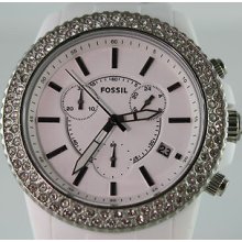 Ladies Fossil Plastic Watch With Chronograph And Crystal Bezel