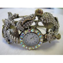 Ladies Iridescent Gemstone Seashell Bracelet Watch Florida, Beach, Seashore