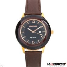 Ladies Leather Date Wristwatch By K & Bros/brown/analog Retail $130