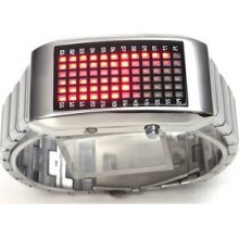 Ladies OR Mens Digital Binary Silver Color 72 RED Digital LED Watch