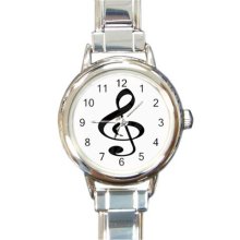 Ladies Round Italian Charm Bracelet Watch Music Note Treble Clef Gift 34778273