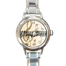 Ladies Round Italian Charm Bracelet Watch Music Note Gift model 26024008